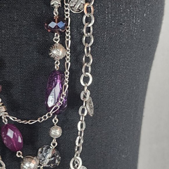 Premier Designs Silver Tone Three Strand Purple Silver Bead Coin 32" Necklace - Picture 9 of 16